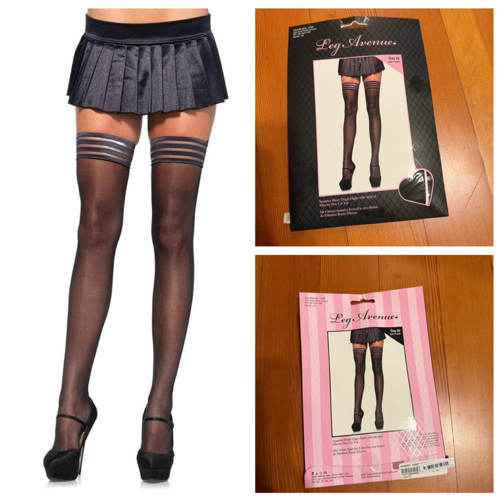 NWOT Fashion nova Leg Avenue Black Sheer Thigh Highs with Striped